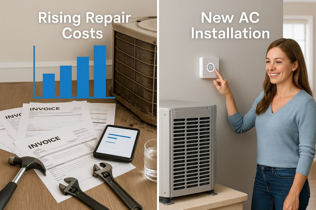 Visual comparison of repair costs versus new AC system benefits in Tempe home